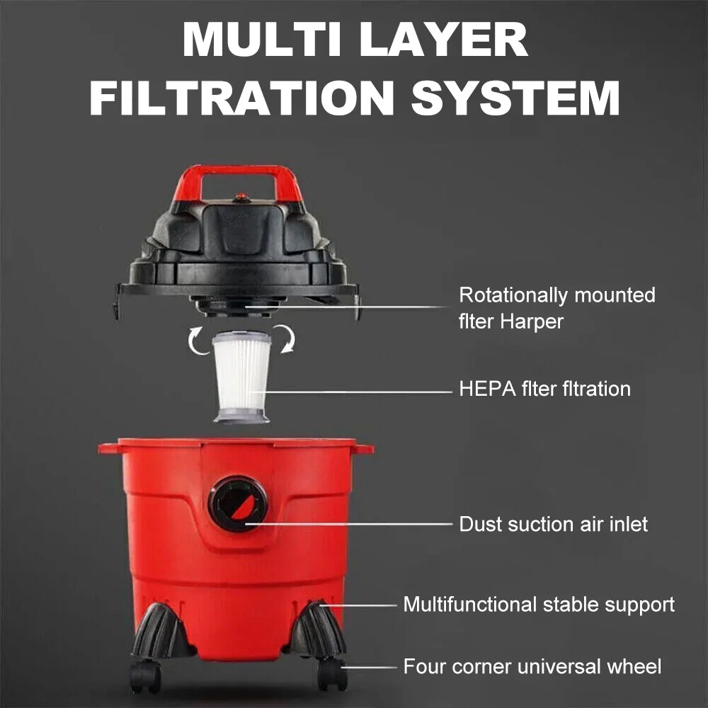 15L/18L Dry/Wet Dust Vacuum Cleaner 4m Cord Handheld Blow Function Large Bucket Design for Home Car Commercial Use