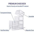 6 Pack Transparent Shoe Boxes, Magnetic Stackable Shoe Organiser with Flip Cover, Space Saving Clear Shoe Cases for Home Storage