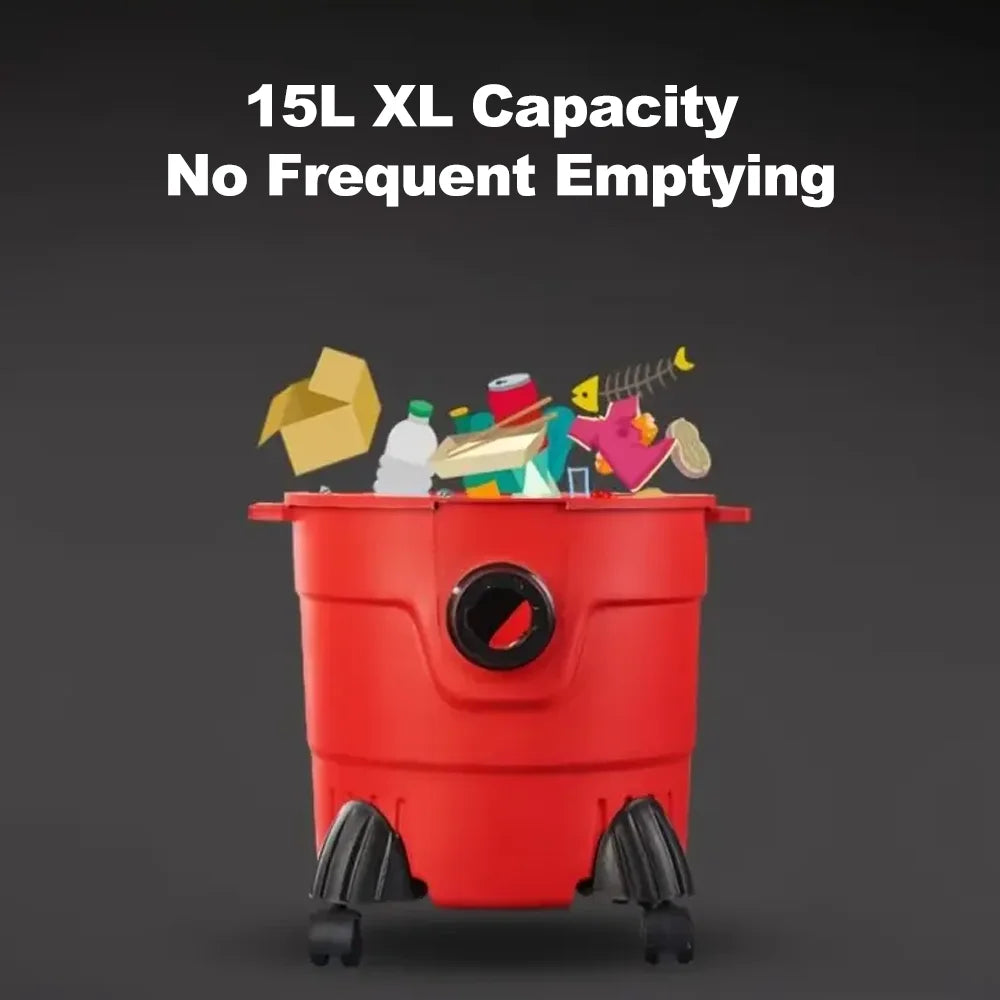 15L/18L Dry/Wet Dust Vacuum Cleaner 4m Cord Handheld Blow Function Large Bucket Design for Home Car Commercial Use