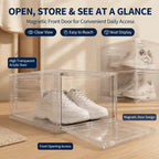 6 Pack Transparent Shoe Boxes, Magnetic Stackable Shoe Organiser with Flip Cover, Space Saving Clear Shoe Cases for Home Storage