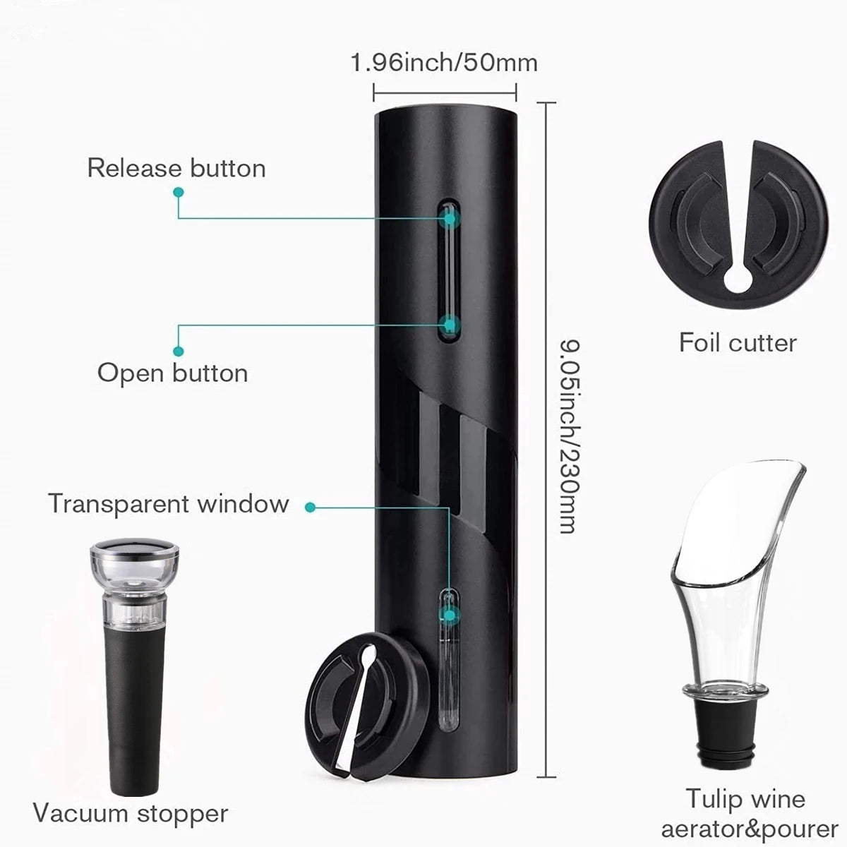 Electric Wine Bottle Opener USB Rechargable Automatic Red Wine Corkscrew Foil Cutter Vacuum Stopper Aerator Pourer Set