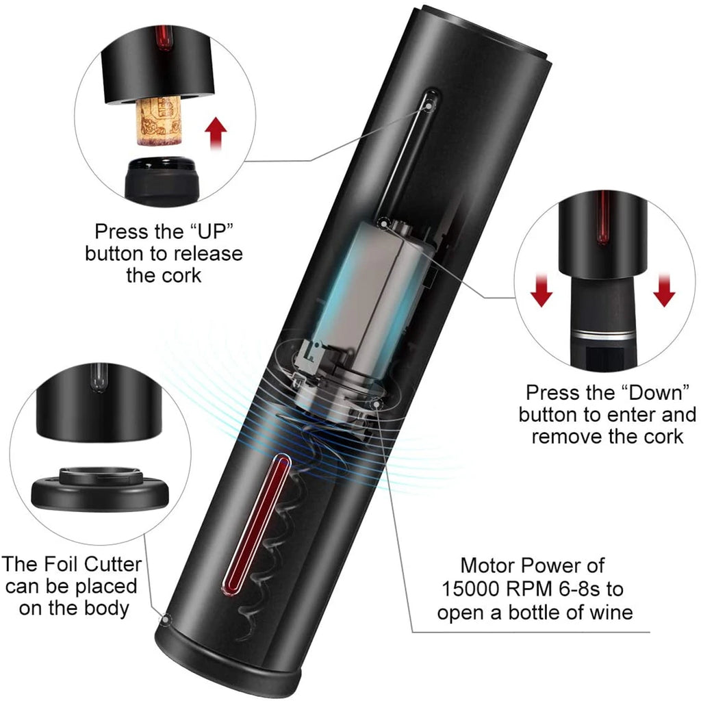 Electric Wine Bottle Opener USB Rechargable Automatic Red Wine Corkscrew Foil Cutter Vacuum Stopper Aerator Pourer Set