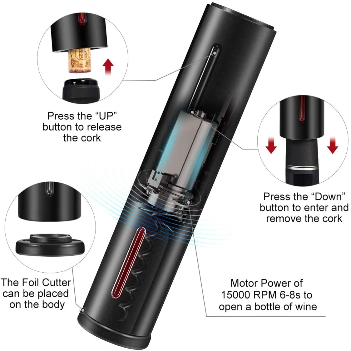 Electric Wine Bottle Opener USB Rechargable Automatic Red Wine Corkscrew Foil Cutter Vacuum Stopper Aerator Pourer Set