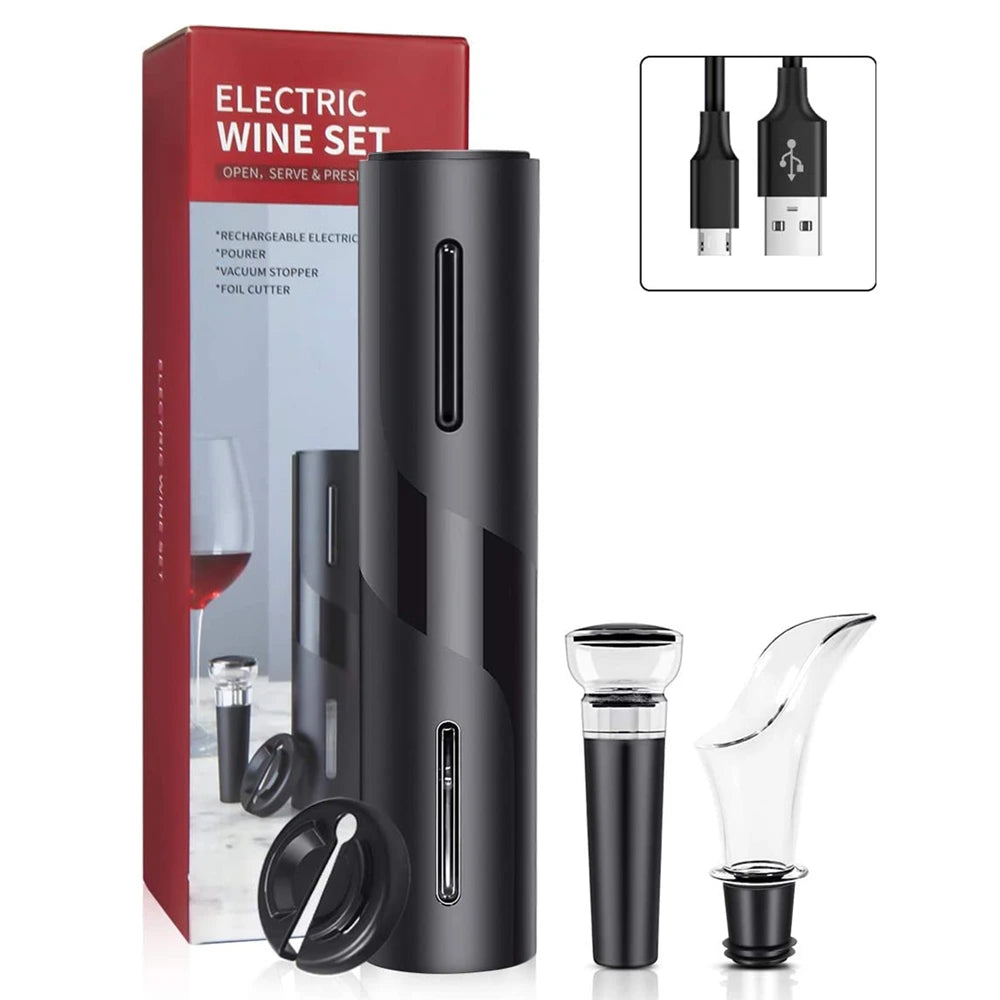 Electric Wine Bottle Opener USB Rechargable Automatic Red Wine Corkscrew Foil Cutter Vacuum Stopper Aerator Pourer Set
