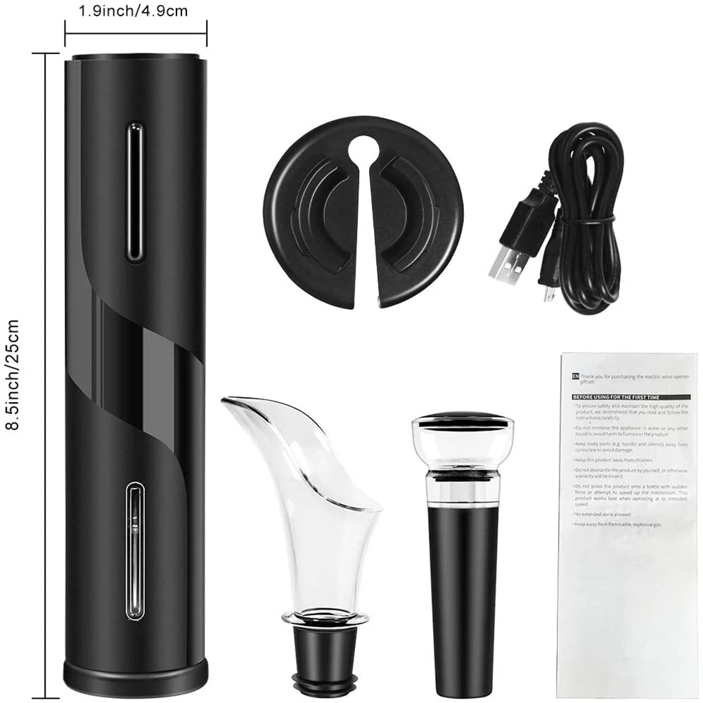 Electric Wine Bottle Opener USB Rechargable Automatic Red Wine Corkscrew Foil Cutter Vacuum Stopper Aerator Pourer Set