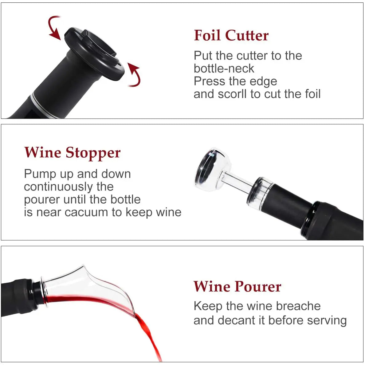 Electric Wine Bottle Opener USB Rechargable Automatic Red Wine Corkscrew Foil Cutter Vacuum Stopper Aerator Pourer Set