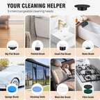 Electric Rotary Brush With Adjustable Handle For Power Cleaning And 9 Interchangeable Brush Heads, Bathroom Sink, Kitchen Floor
