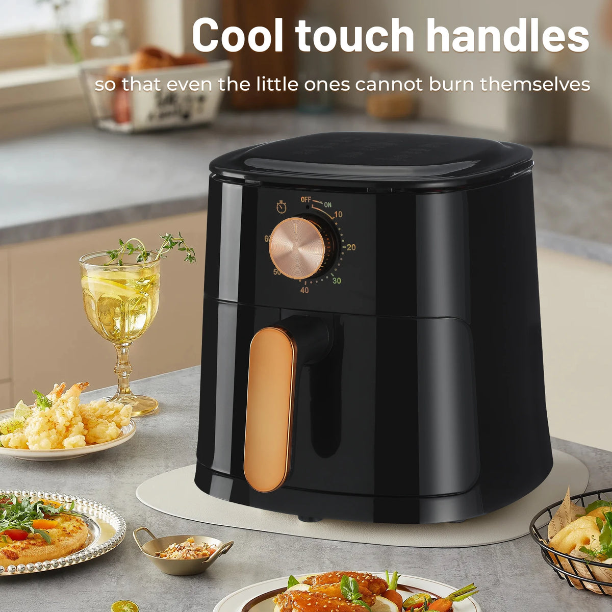 5.5L Manual Air Fryer Large Oven Low Fat Healthy Oil free Frying 1800W Black White