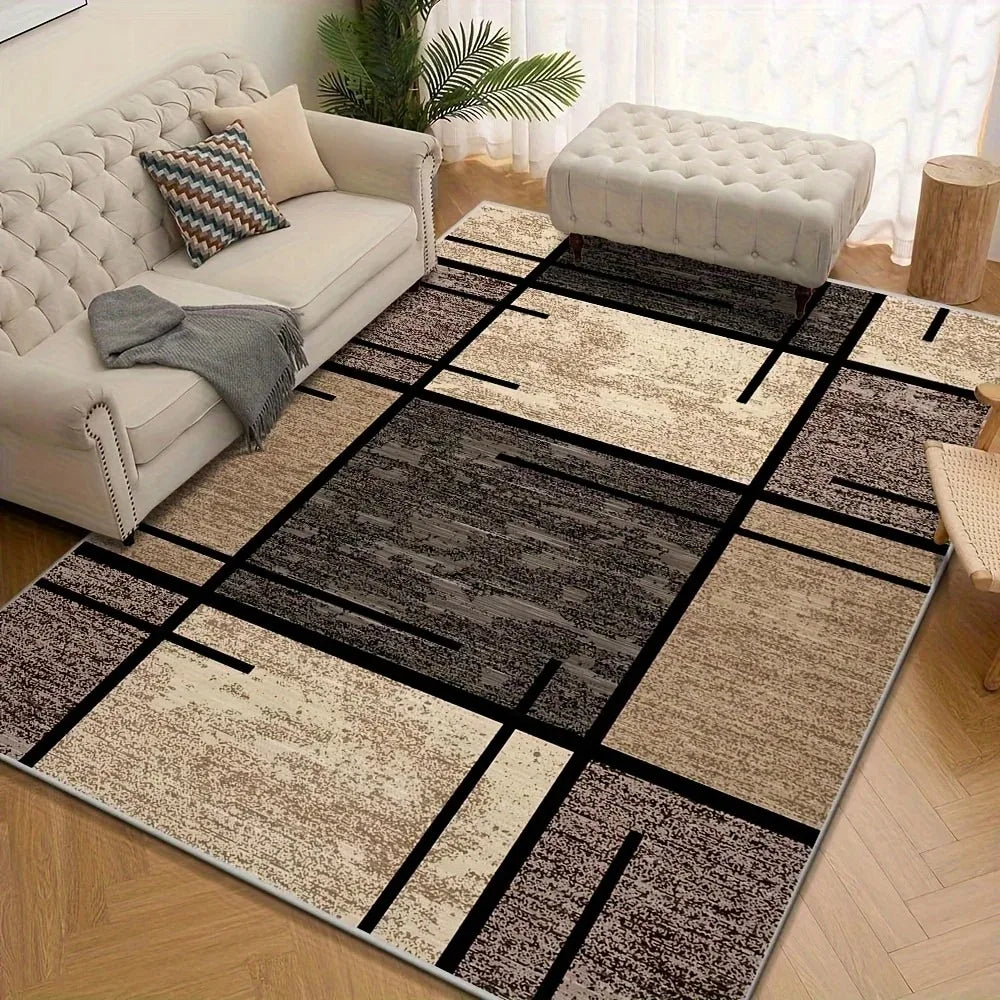 Luxury Area Mat Premium for Living Room Bedroom Office and Outdoor Beige and Brown Geometric Pattern Comfortable Mats Decor INS