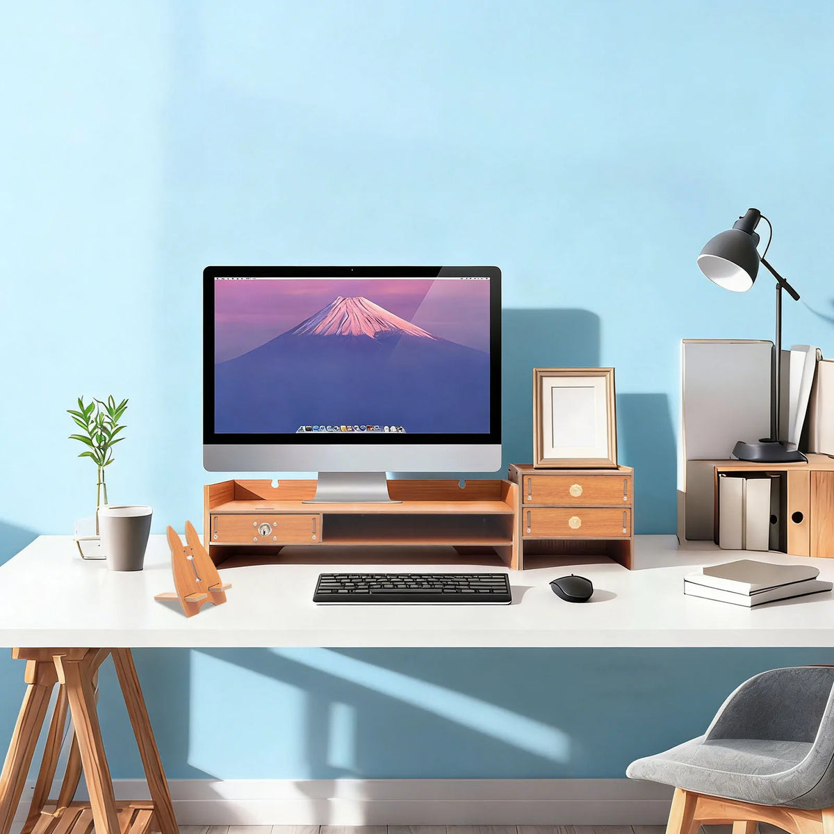 Wooden Computer Monitor Stand Computer Screen Riser Computer Rack and Drawer 3 Large Deep Drawers Keyboard Storage Laptop Plinth Detachable Computer Rack and Drawer for Study Living Room