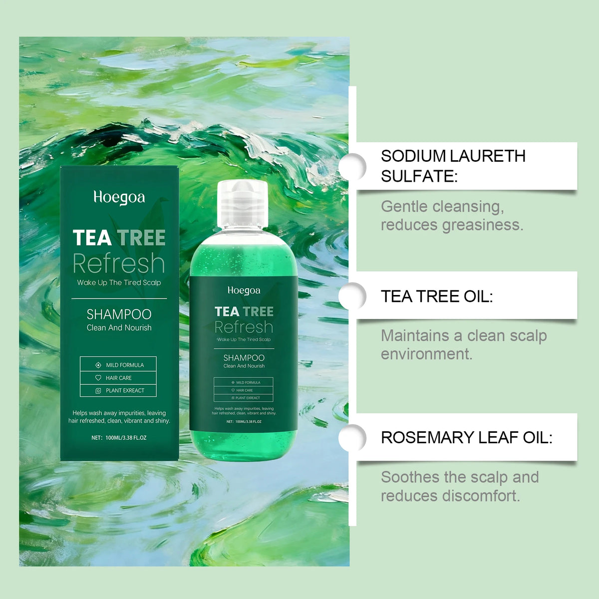 Tea Tree Essential Shampoo Natural Formula Oil Control Anti Dandruff Scalp Purifying Cleansing Soothing Moisturizing Hair