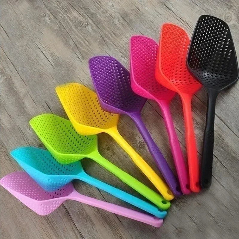 2026 Plastic Kitchen Cooking Shovel Soup Spoon Large Colander Food Strainer Scoop Drain Filter Household Tools