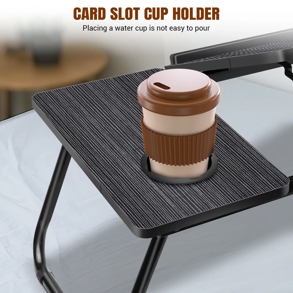 Laptop Desk, Laptop Bed Table with Foldable Legs & Cup Slot, Reading Holder Notebook Stand Breakfast Bed Tray Book Holder