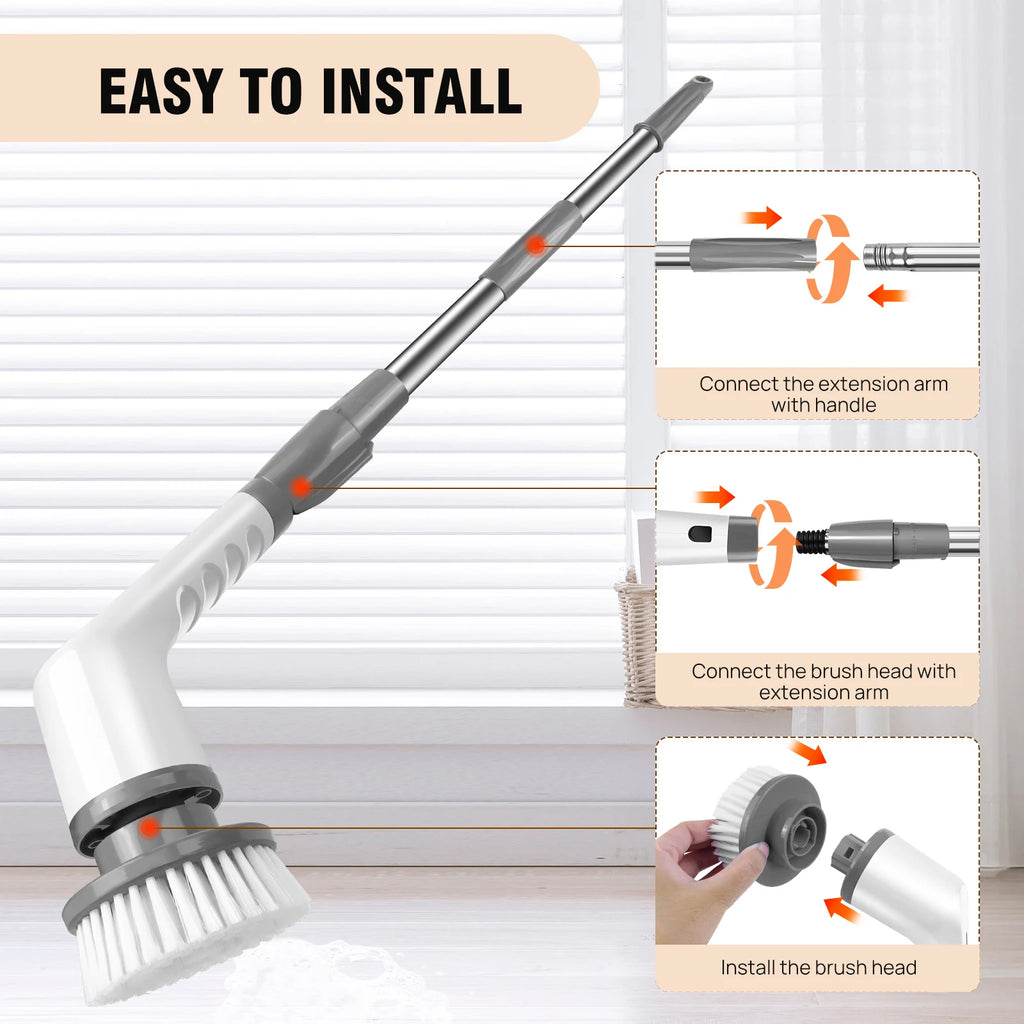 Electric Rotary Brush With Adjustable Handle For Power Cleaning And 9 Interchangeable Brush Heads, Bathroom Sink, Kitchen Floor