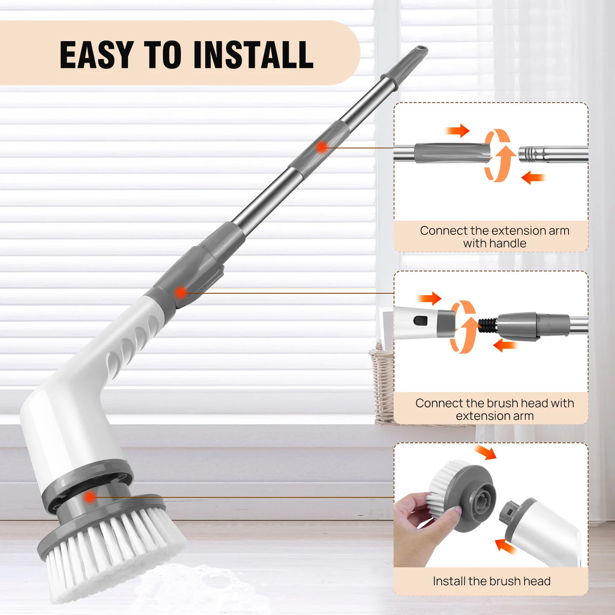 Electric Rotary Brush With Adjustable Handle For Power Cleaning And 9 Interchangeable Brush Heads, Bathroom Sink, Kitchen Floor