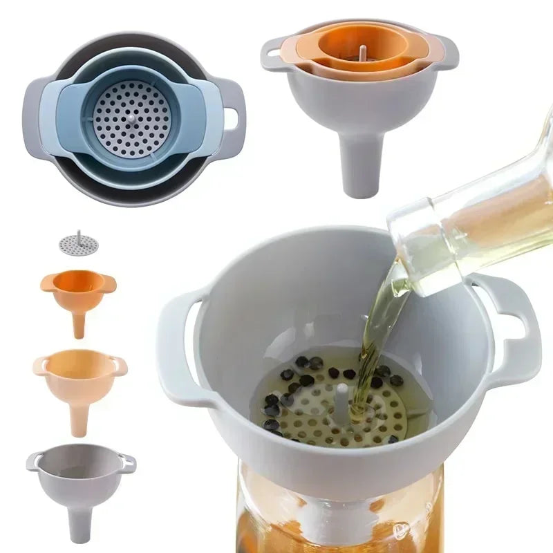 4-in-1 Funnels Set Kitchen Tool Multifu Plastic Oil Funnel Strainer Mesh Strainer Household Strainers Accessory Portable Gadget