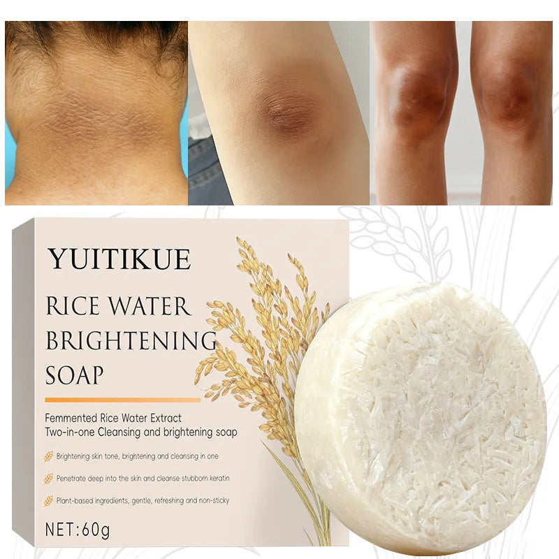 Rice Water Brightening Soap 60g - Moisturizing Deep Cleansing, Safe & Gentle for Sensitive Skin, for Face & All Body