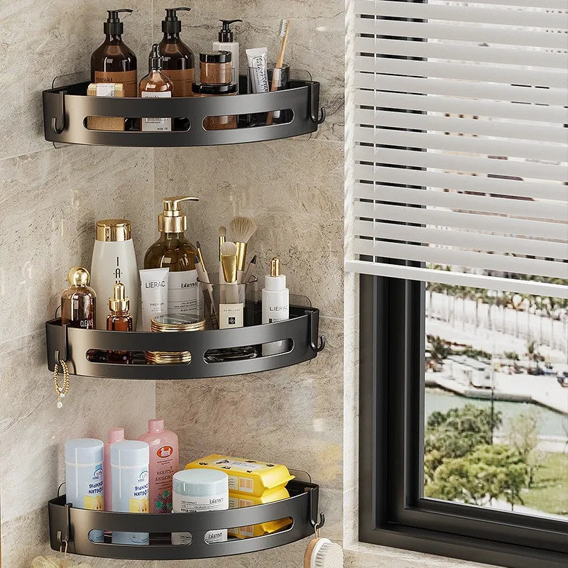 NEW 3/2/1 PCS Adhensive Bathroom Shampoo Holder Shower Caddy Shelves Storage No Drill Shelf Corner Towel Holder Shelves For