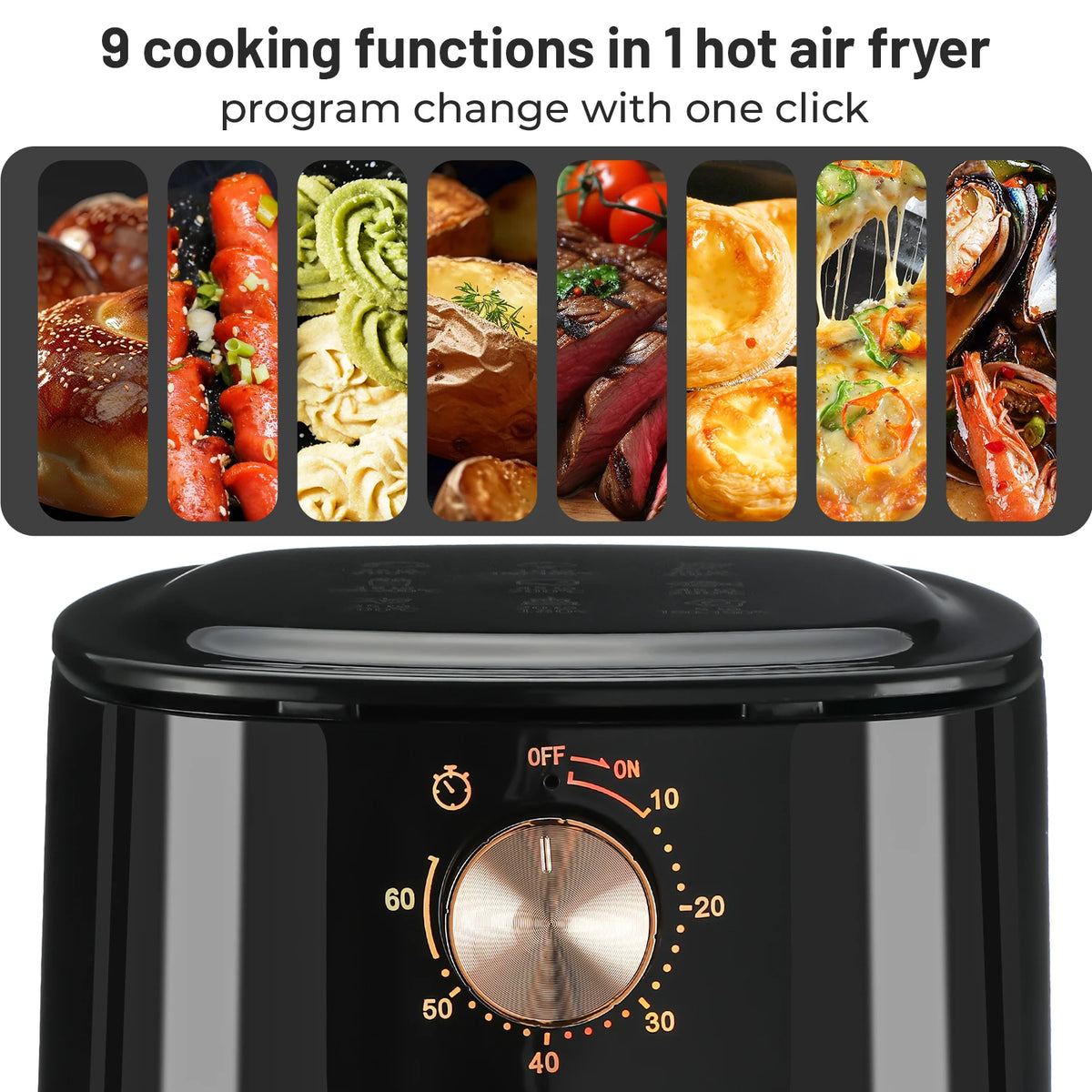5.5L Manual Air Fryer Large Oven Low Fat Healthy Oil free Frying 1800W Black White