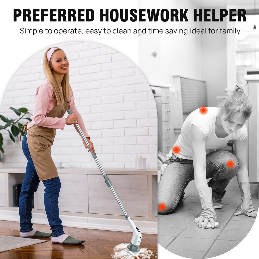 Electric Rotary Brush With Adjustable Handle For Power Cleaning And 9 Interchangeable Brush Heads, Bathroom Sink, Kitchen Floor