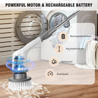Electric Rotary Brush With Adjustable Handle For Power Cleaning And 9 Interchangeable Brush Heads, Bathroom Sink, Kitchen Floor