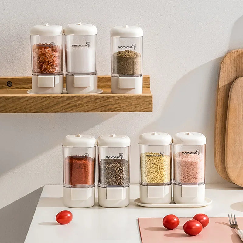 Kitchen Tools Measurable Salt Control Bottle Seasoning Bottle Combination Suit Seasoning Jar Bottle Press Type Salt Sprink