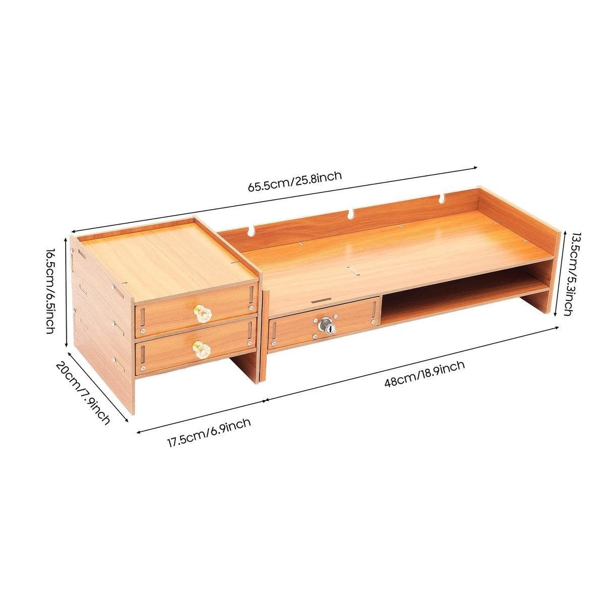 Wooden Computer Monitor Stand Computer Screen Riser Computer Rack and Drawer 3 Large Deep Drawers Keyboard Storage Laptop Plinth Detachable Computer Rack and Drawer for Study Living Room