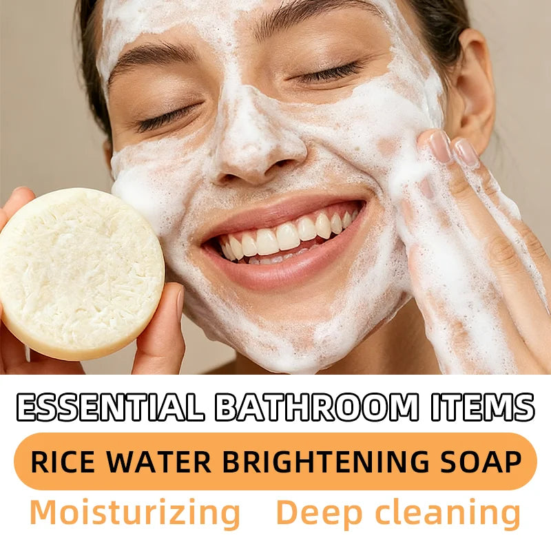 Rice Water Brightening Soap 60g - Moisturizing Deep Cleansing, Safe & Gentle for Sensitive Skin, for Face & All Body