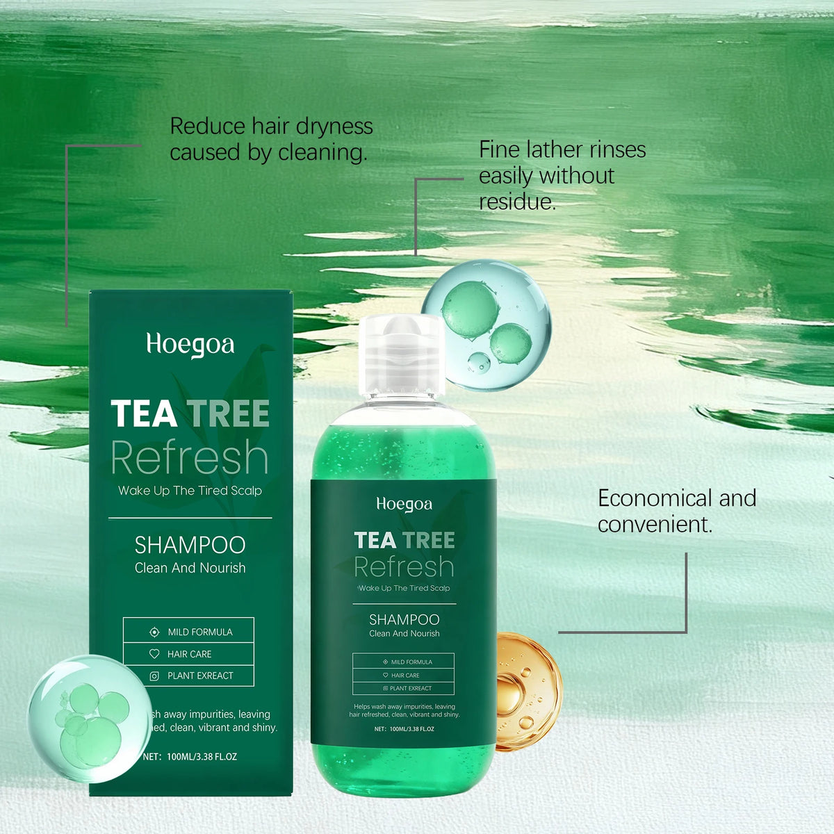 Tea Tree Essential Shampoo Natural Formula Oil Control Anti Dandruff Scalp Purifying Cleansing Soothing Moisturizing Hair