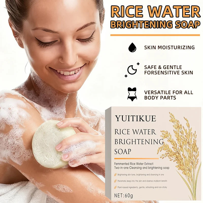Rice Water Brightening Soap 60g - Moisturizing Deep Cleansing, Safe & Gentle for Sensitive Skin, for Face & All Body